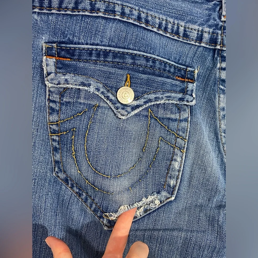 Y2K True Religion Joey Distressed Cut Off Cuffed Jean Shorts USA MADE Vintage 34
